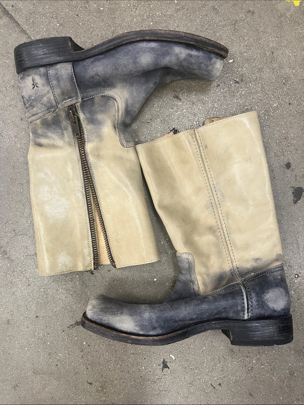 Frye Tan and Black Leather Boots RARE 9D